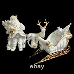 Traditions Porcelain Santa with Sleigh and Reindeer Christmas Decoration Figures