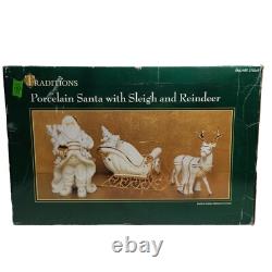 Traditions Porcelain Santa with Sleigh and Reindeer Christmas Decoration Figures