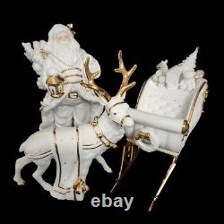 Traditions Porcelain Santa with Sleigh and Reindeer Christmas Decoration Figures