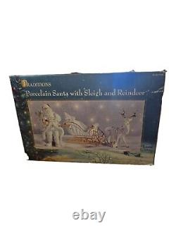 Traditions Porcelain Santa with Sleigh and Reindeer Christmas Decoration Figures