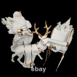 Traditions Porcelain Santa with Sleigh and Reindeer Christmas Decoration Figures