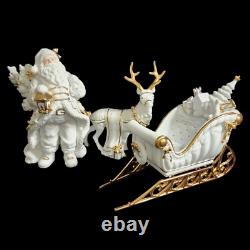 Traditions Porcelain Santa with Sleigh and Reindeer Christmas Decoration Figures