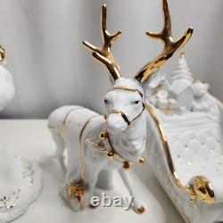 Traditions Porcelain Santa with Sleigh and Reindeer Christmas Decoration Figures