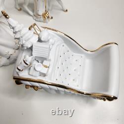 Traditions Porcelain Santa with Sleigh and Reindeer Christmas Decoration Figures