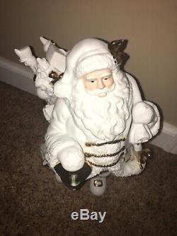 Traditions White And Gold Large Porcelain Santa with Sleigh and Reindeer