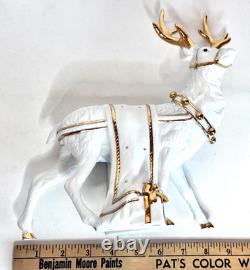 Traditions White Porcelain Santa With Sleigh & Reindeer Gold Accents Christmas