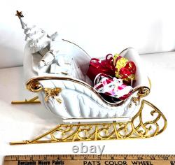 Traditions White Porcelain Santa With Sleigh & Reindeer Gold Accents Christmas