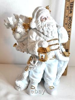 Traditions White Porcelain Santa With Sleigh & Reindeer Gold Accents Christmas