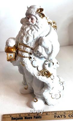Traditions White Porcelain Santa With Sleigh & Reindeer Gold Accents Christmas
