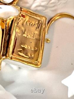 Traditions White Porcelain Santa With Sleigh & Reindeer Gold Accents Christmas