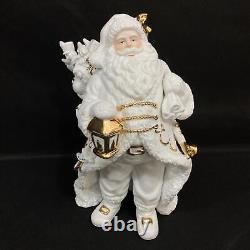 Traditions White Porcelain Santa With Sleigh and Reindeer Christmas Centerpiece