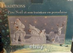 Traditions White Porcelain Santa With Sleigh and Reindeer With Gold Accents