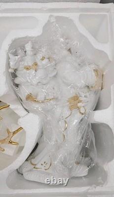 Traditions White Porcelain Santa With Sleigh and Reindeer With Gold Accents