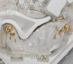 Traditions White Porcelain Santa With Sleigh and Reindeer With Gold Accents