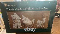 Traditions White Porcelain Santa withSleigh & Reindeer Gold Color Accent