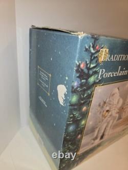 Traditions White Porcelain Santa withSleigh & Reindeer Gold Color Accent BRAND NEW
