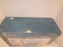 Traditions White Porcelain Santa withSleigh & Reindeer Gold Color Accent BRAND NEW