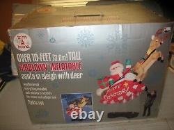 Trim-A-Home 10' Tall X-mas Airblown Inflatable Santa In Sleigh With Reindeer NIB