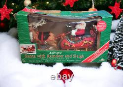 Trim a Home Holiday Creations Animated Reindeer & Santa On Sleigh Musical With Box