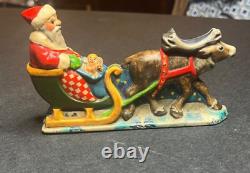 VAILLANCOURT FOLK ART 1989 Santa in Sleigh with Reindeer VERY RARE 3.5