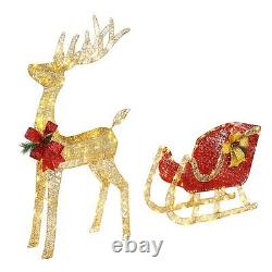 VINGLI Lighted Christmas Reindeer and Santa Sleigh Outdoor Decoration Deer Se