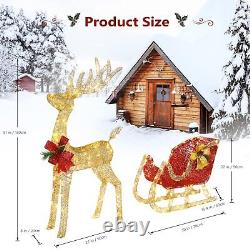 VINGLI Lighted Christmas Reindeer and Santa Sleigh Outdoor Decoration Deer Se