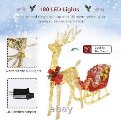 VINGLI Lighted Christmas Reindeer and Santa Sleigh Outdoor Decoration Deer Se