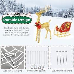 VINGLI Lighted Christmas Reindeer and Santa Sleigh Outdoor Decoration Deer Se