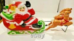VINTAGE 1970 EMPIRE Santa Sleigh and 2 Reindeer Tabletop 24 Lighted Blow Mold