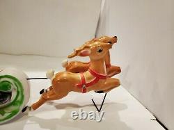 VINTAGE 1970 EMPIRE Santa Sleigh and 2 Reindeer Tabletop 24 Lighted Blow Mold