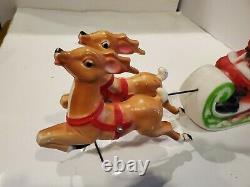 VINTAGE 1970 EMPIRE Santa Sleigh and 2 Reindeer Tabletop 24 Lighted Blow Mold