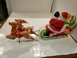 VINTAGE 1970 EMPIRE Santa Sleigh and 2 Reindeer Tabletop 24 Lighted Blow Mold