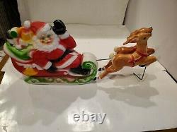 VINTAGE 1970 EMPIRE Santa Sleigh and 2 Reindeer Tabletop 24 Lighted Blow Mold