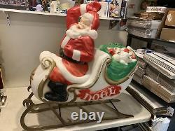 VINTAGE 1970s EMPIRE LARGE SANTA & SLEIGH LIGHTED BLOW MOLD 38 Runners In Tact