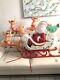 Vintage Christmas Blow Mold Santa Claus Sleigh With 3 Reindeer Grand Venture
