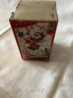 VINTAGE CHRISTMAS CELLULOID WIND-UP TOY SANTA IN SLEIGH WithNODDING REINDEER withBOX