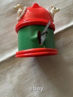 VINTAGE CHRISTMAS CELLULOID WIND-UP TOY SANTA IN SLEIGH WithNODDING REINDEER withBOX