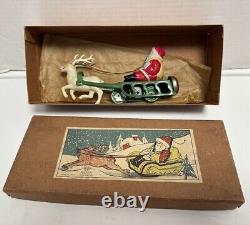 VINTAGE CK Japan Tin CELLULOID SANTA REINDEER SLEIGH WITH BELL CHILDREN'S TOY