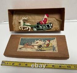 VINTAGE CK Japan Tin CELLULOID SANTA REINDEER SLEIGH WITH BELL CHILDREN'S TOY