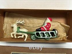 VINTAGE CK Japan Tin CELLULOID SANTA REINDEER SLEIGH WITH BELL CHILDREN'S TOY