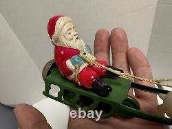 VINTAGE CK Japan Tin CELLULOID SANTA REINDEER SLEIGH WITH BELL CHILDREN'S TOY