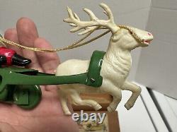 VINTAGE CK Japan Tin CELLULOID SANTA REINDEER SLEIGH WITH BELL CHILDREN'S TOY