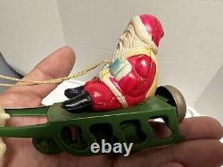 VINTAGE CK Japan Tin CELLULOID SANTA REINDEER SLEIGH WITH BELL CHILDREN'S TOY