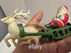 VINTAGE CK Japan Tin CELLULOID SANTA REINDEER SLEIGH WITH BELL CHILDREN'S TOY