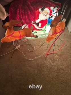 VINTAGE EMPIRE BLOW MOLDS SANTAS SLEIGH And 2- REINDEER All Withworking Lights