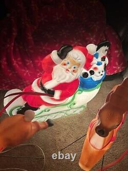 VINTAGE EMPIRE BLOW MOLDS SANTAS SLEIGH And 2- REINDEER All Withworking Lights