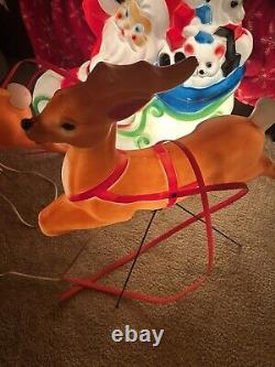 VINTAGE EMPIRE BLOW MOLDS SANTAS SLEIGH And 2- REINDEER All Withworking Lights