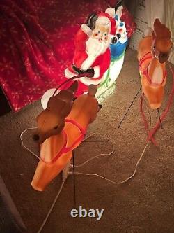 VINTAGE EMPIRE BLOW MOLDS SANTAS SLEIGH And 2- REINDEER All Withworking Lights