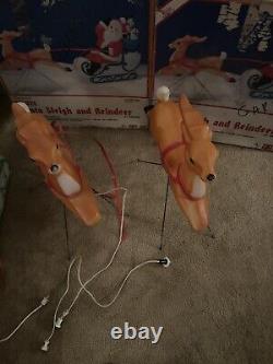 VINTAGE EMPIRE BLOW MOLDS SANTAS SLEIGH And 2- REINDEER All Withworking Lights