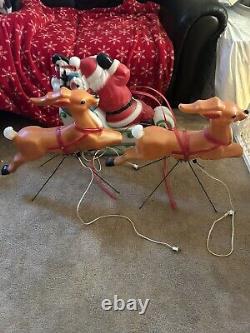 VINTAGE EMPIRE BLOW MOLDS SANTAS SLEIGH And 2- REINDEER All Withworking Lights
